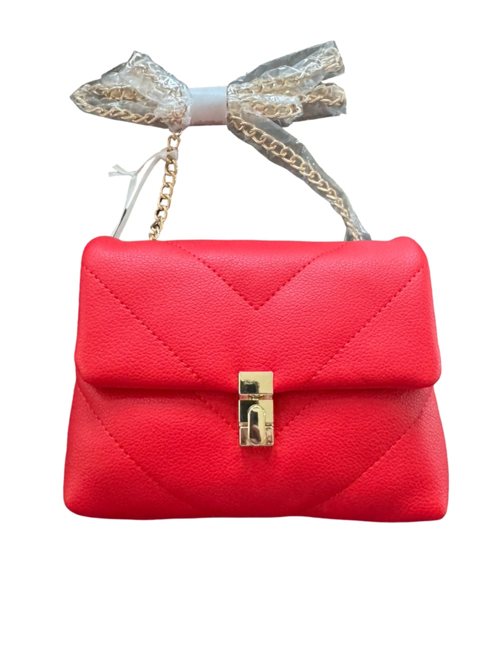 Chic Red Quilted Crossbody with Gold Lock